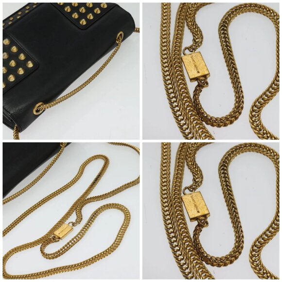 SAINT LAURENT Studs Chain Shoulder Bag Leather Black Gold Auth bs29263 - Picture 16 of 16